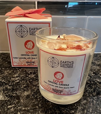 NIB Earth s Elements Wellness Love Crystal Candle -Cedar Lavender