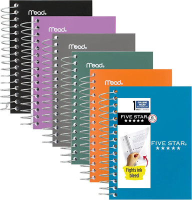 Five Star Spiral Notebook, 6 Pack, College Ruled Paper, Fat Lil' Pocket Notebook
