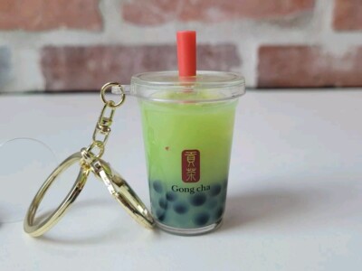 Gong Cha Boba Green Milk Tea Bubble Tea Keyring Gold Keychain Bag Charm NEW