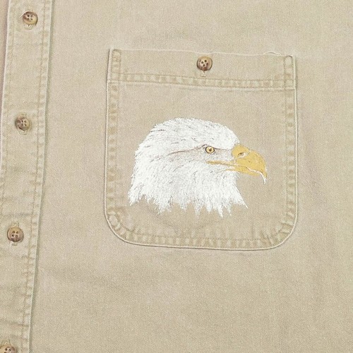 Vintage Beige Canvas Cotton Work Shirt w/ EAGLE Men's X-Large Native American - Picture 4 of 12