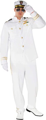 Herren weißes Kapitän Kostüm Marine Offizier Pilot Uniform Kostüm M - XL