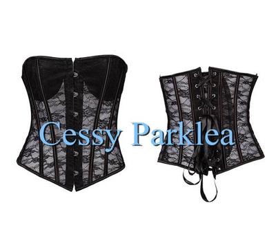HA35Bridal White Black Floral Lace Corset Bustier Metal