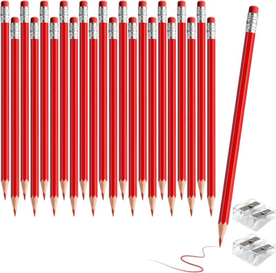 24PCS Red Pencils with Eraser, Pre-Sharpened HB Pencils for Writing & Drawing, S