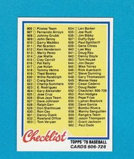 1978 TOPPS BASEBALL SET BREAK 652 CHECKLIST 606-726 NM/MT+