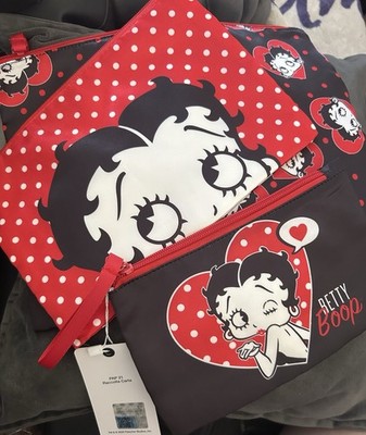 3 New Betty Boop Lot-Satin Zippered Bags -Double Sided-Great For Travel!  