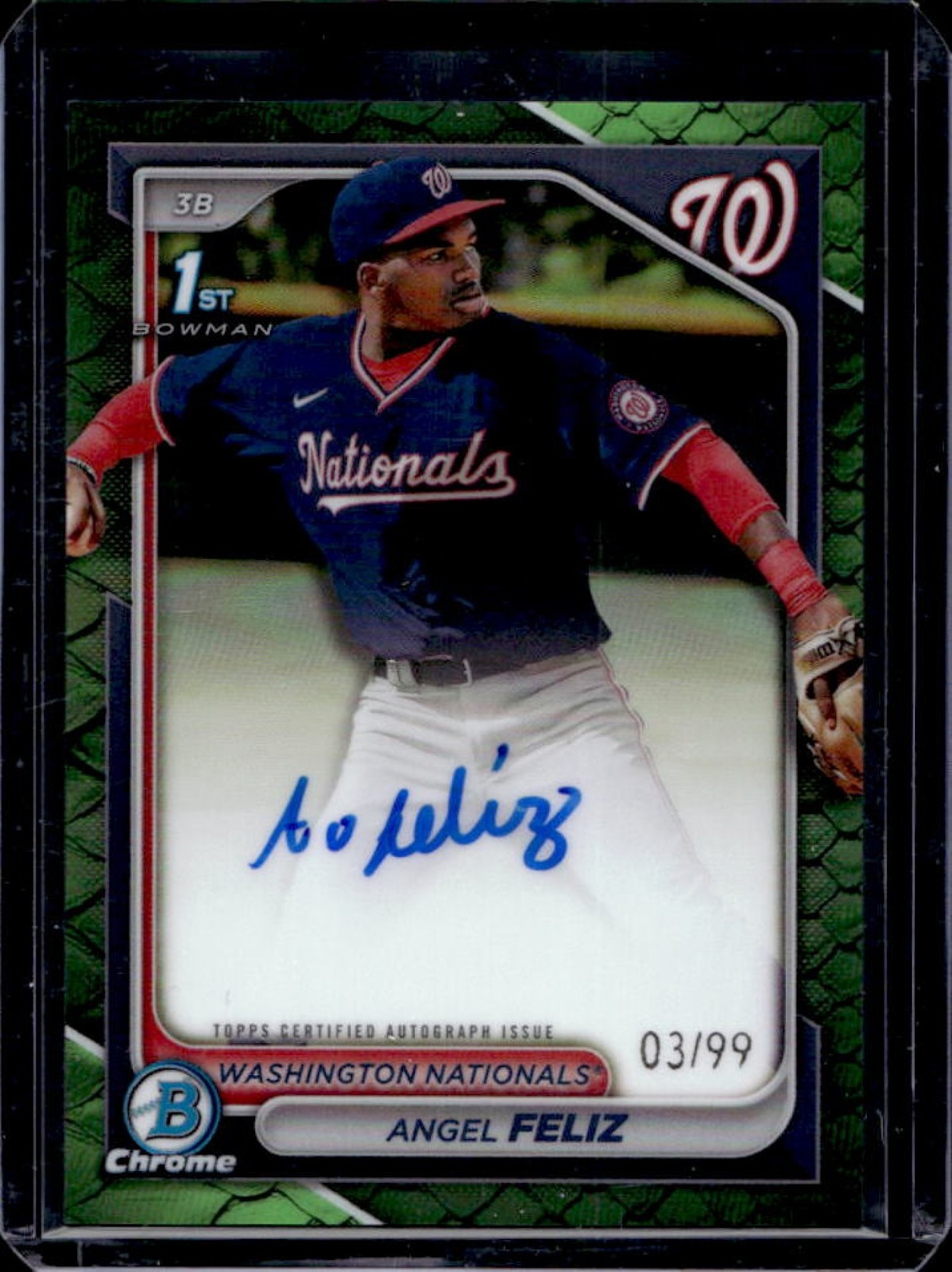 2024 Bowman Chrome Angel Feliz Auto Reptilian Green Refractor 1st #3/99