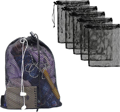 8PCS Mesh Bags Drawstring Bag Set - Nylon Mesh Drawstring Bags with Cord Lock Cl