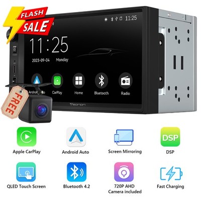 Doppel DIN 7'' QLED Touchscreen Autoradio Radio CarPlay Android Auto Audio FM RDS