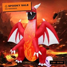 8FT H Halloween Inflatable Dragon with Skull Next to the Foot, Blow up Dragon In
