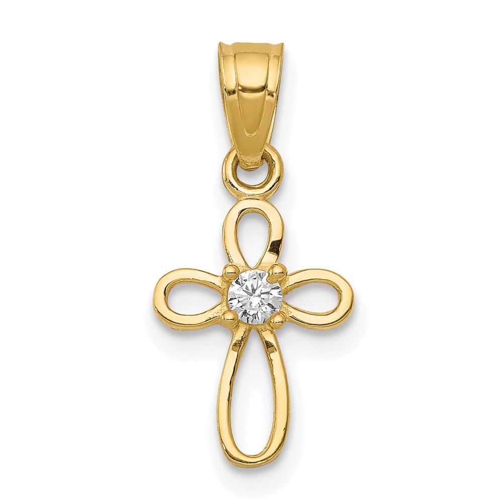 10k Yellow Gold Small Cubic Zirconia Cross Pendant 0.42gm L-20 mm, W-11 mm