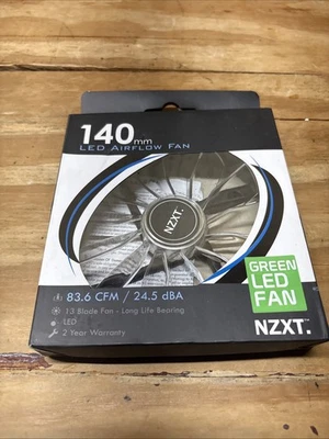New NZXT 140mm Green LED Airflow Fan. 83.6 CFM/24.5 dBA. 13 Blade Fan. Brand New - Image 1 of 4