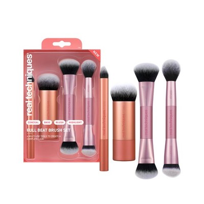 Real Techniques Full Beat Makeup Brush Set, 4-Piece Kit Orange