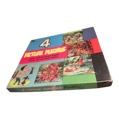 VTG Funtime 4 Picture Puzzle Set Heavy Board Scroll Cut Complete 1950s