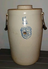 Antique Stoneware 5 Gallon Acorn Huntington, Indiana Butter Churn Lid & Handles