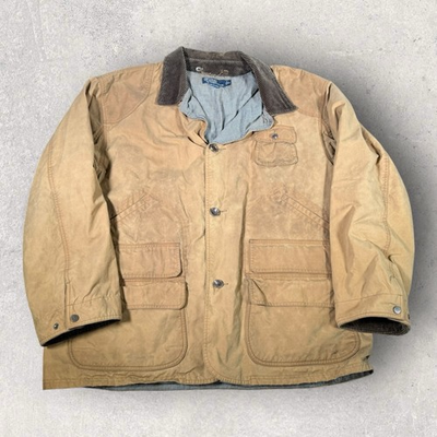#ad Vintage Polo Ralph Lauren Hunting Jacket Mens XL Corduroy Lined Chore Oil Canvas $199.95