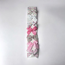 Girls 7 Piece Hair Bow Clip Set Pink Floral Grosgrain Buttons Bows Ribbon Bows