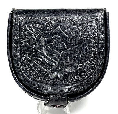 Vintage Leather Embossed Pocket Watch Case Coin Tobacco Pouch 3''x 3'' Round Snap