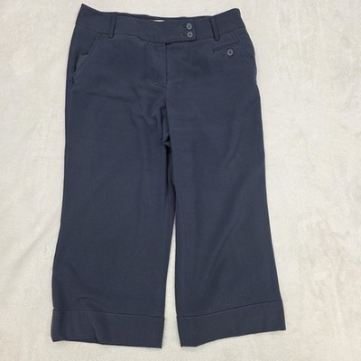 Worthington Pants Womens 10P Navy Blue Capri Twill Cuffed Stretch Casual Career