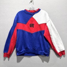 Vintage DP Fit For Life Sweatshirt Mens L Workout Gym Color Block Red White Blue