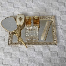 Vintage Hollywood Regency 7 Piece Ormolu Vanity Dresser Set - Gold Tone Filigree