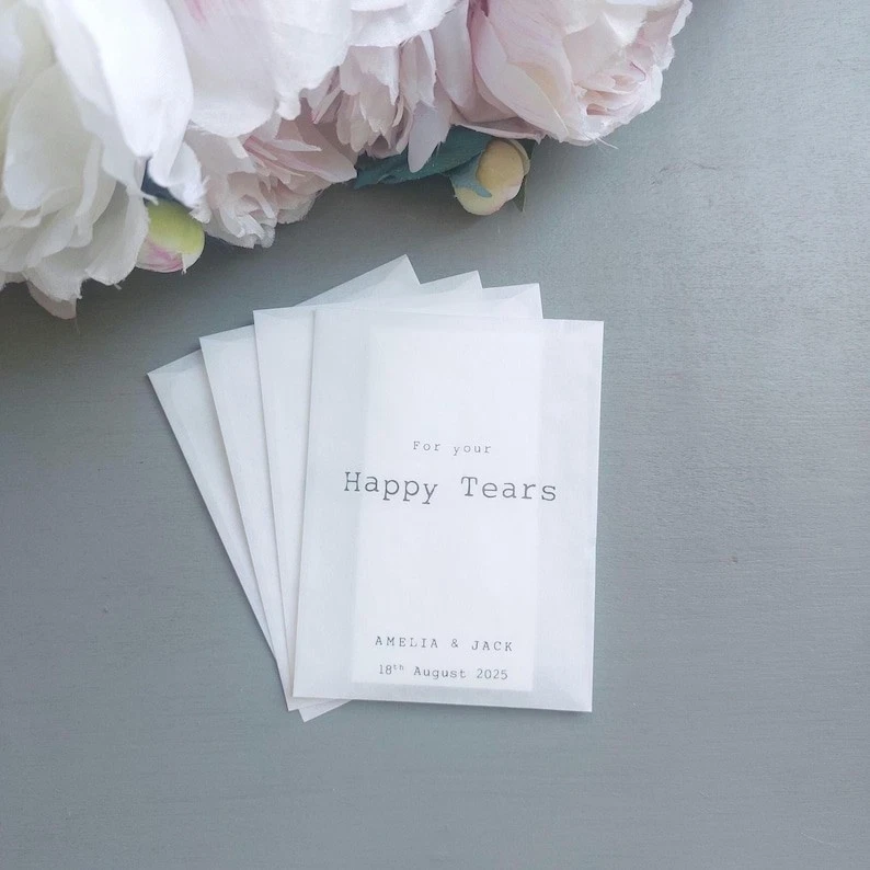 Personalised Wedding Favours Tissue Packs For Guests Happy Tears Packets  - Image 3 of 4