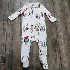 Pottery Barn Kids Dr Seuss The Grinch Organic Cotton Baby Footie Pajamas 0-3M