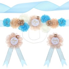 Maternity Sash and Corsage Set Mom to Be Daddy to Be Corsage Pin Flowers Baby...