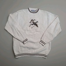 Vtg Shenandoah Mallard Duck Embroidered Sweater Men  s XLT Cream Knit USA 90s