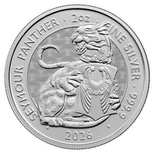 2026 U.K. £5 2-oz Silver Tudor Beast Seymour Panther Brilliant Uncirculated 73.94 per troy oz