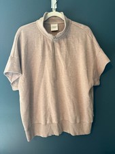 Varley Ritchie Short Sleeve Sweat Womens Small DoubleSoft Half Zip Taupe Relaxed