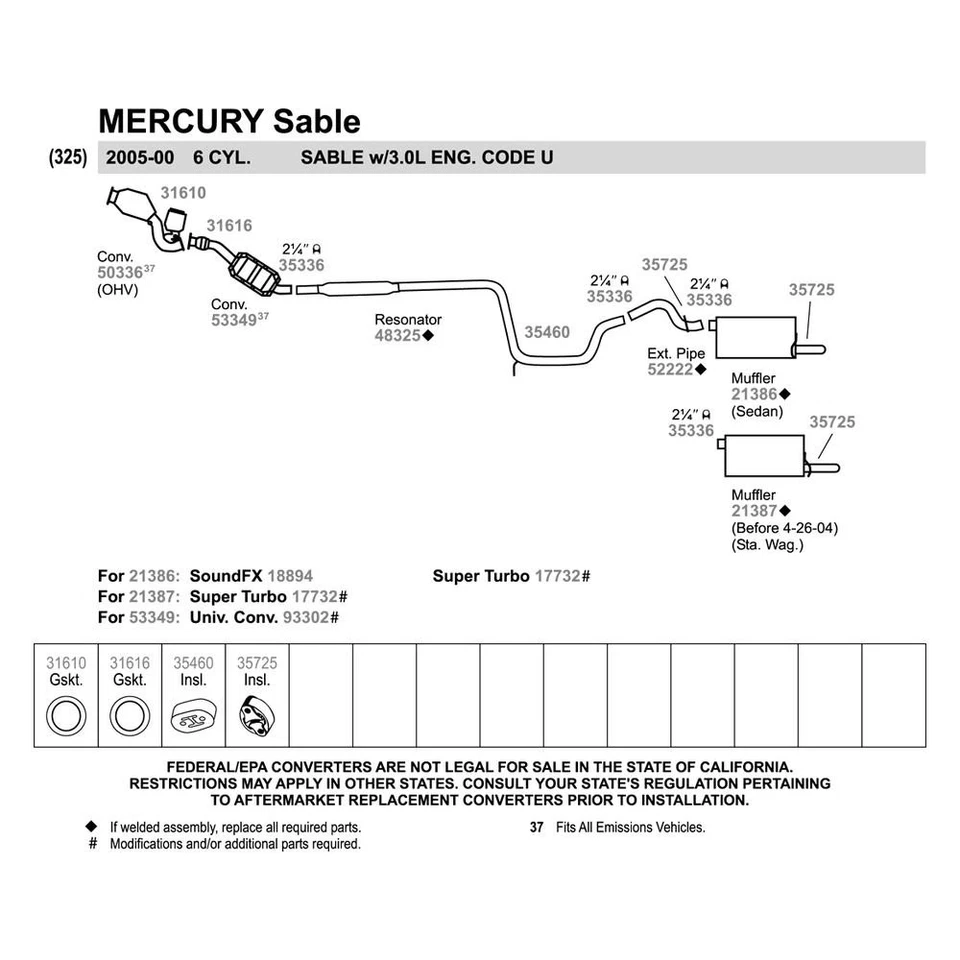 For Mercury Sable 00-05 Exhaust Muffler Quiet-Flow Stainless Steel Oval Foto 3 de 4