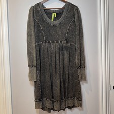 Green Dragon Stonewash Black Tunic Sweater Dress  Distressed Pleated XL Grunge ￼