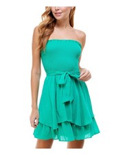 CITY STUDIO Womens Fit + Flare Short Dress Green Tie Party Juniors M