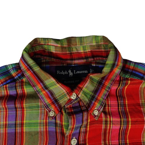Ralph Lauren Y2K 90s Vintage Colorful Plaid Check Button Up Hemd Herren Large - Bild 2 von 6
