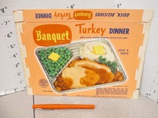 Banquet TV DINNER box (1) TURKEY peas potatoes 1964 vintage frozen food B&F