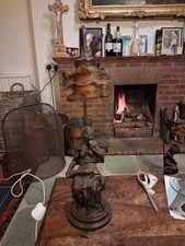 Vintage Art Deco, Widdop ?? Bingham Bronze Spelter Table Lamp Lily Shade Lady 