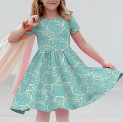 3D Printed Sanrio Hello Kitty Fashion Cartoon Pattern Cute Short Sleeved Dress