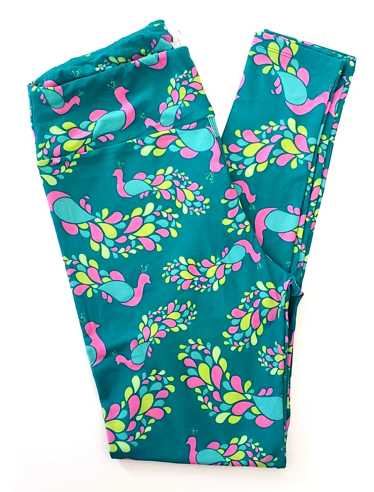 Леггинсы LuLaRoe высокие и пышные один размер зеленые и розовые новые - Изображение 2 из 2