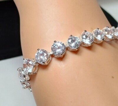 ◆HYERES LOR◆ Essence Silver (P) 4 Prong Tennis Bracelet 3m STUNNING Sterling Silver 925 RJ 33 Graduated CZ's 7 1/4
