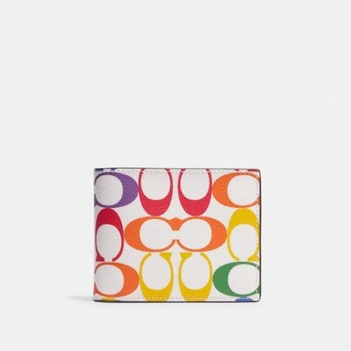 NWT Coach 3 In 1 Wallet In Rainbow Signature Canvas C9863 Chalk/Khaki multi - Picture 12 of 12