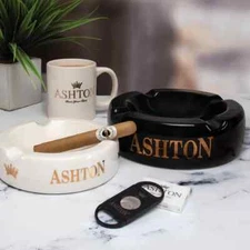 Ashton Round Ceramic Cigar Ashtray - Black