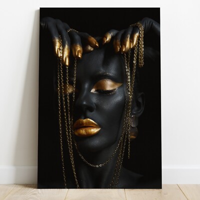 Leinwand Bild - Wandbild XXL , Frau mit luxuriösem goldenem Make-up , Kunst Deko