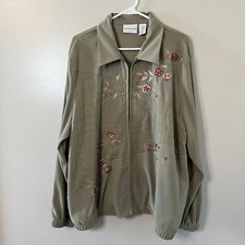 Alfred Dunner Full Zip Front Long Sleeve Jacket Olive Green Floral Size 20