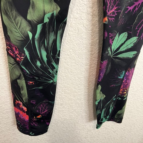 Nike Pro Floral Tropical Green Purple Pull On Pants Leggings Athletic Girls M - Picture 12 of 13