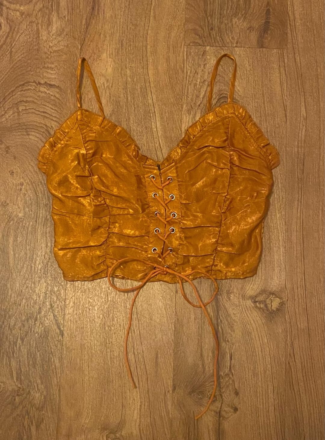 Shein Brown Front Tie Satin Crop Top - Size M