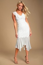 Lulus Dagny White Lace Ruffled Midi Dress Size Small $74