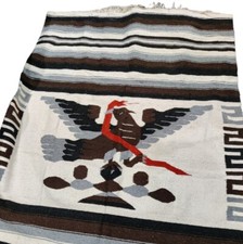Vintage Mexican Woven Eagle Snake Rug Blanket Crochet Afghan Aztec