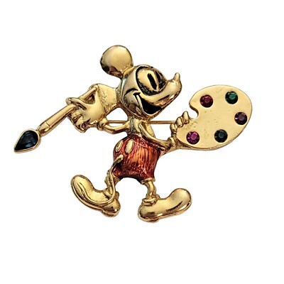 Disney 1928 Brand Mickey With Paint Brush Rhinestone Palette Pin