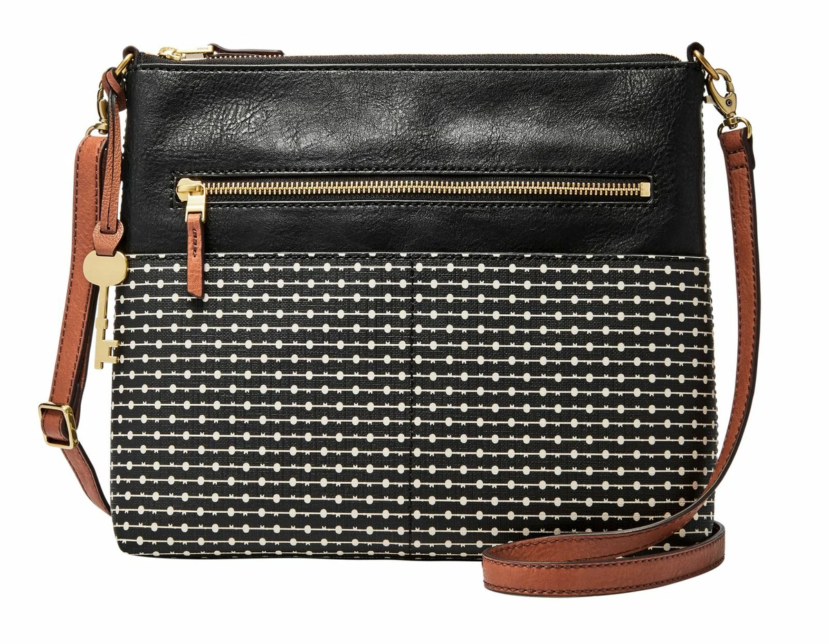FOSSIL Fiona grand crossbody sac bandouli re sac noir bande blanc neuf