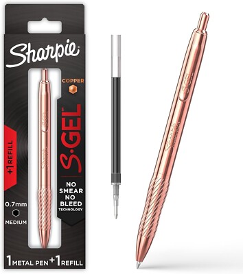 Sharpie S-Gel Pen, Copper Metal Body, 0.7mm Black Ink, 1 Pen + 1 Refill
